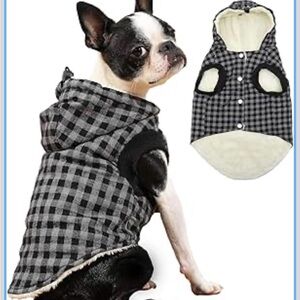 Plaid Sherpa-Lined Hooded Dog Vest - Black & White